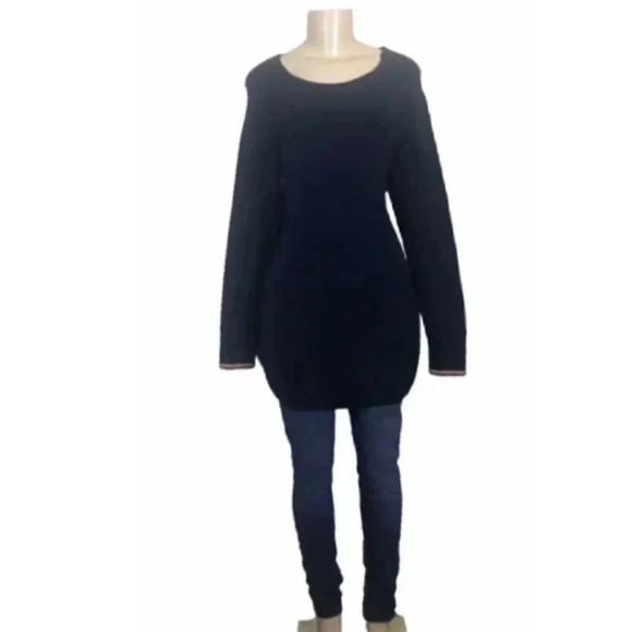 - tommy HILFIGER NAVY BLUE LONG SWEATER CURVED EDGES SIZE MEDIUM - Picture 3 of 8